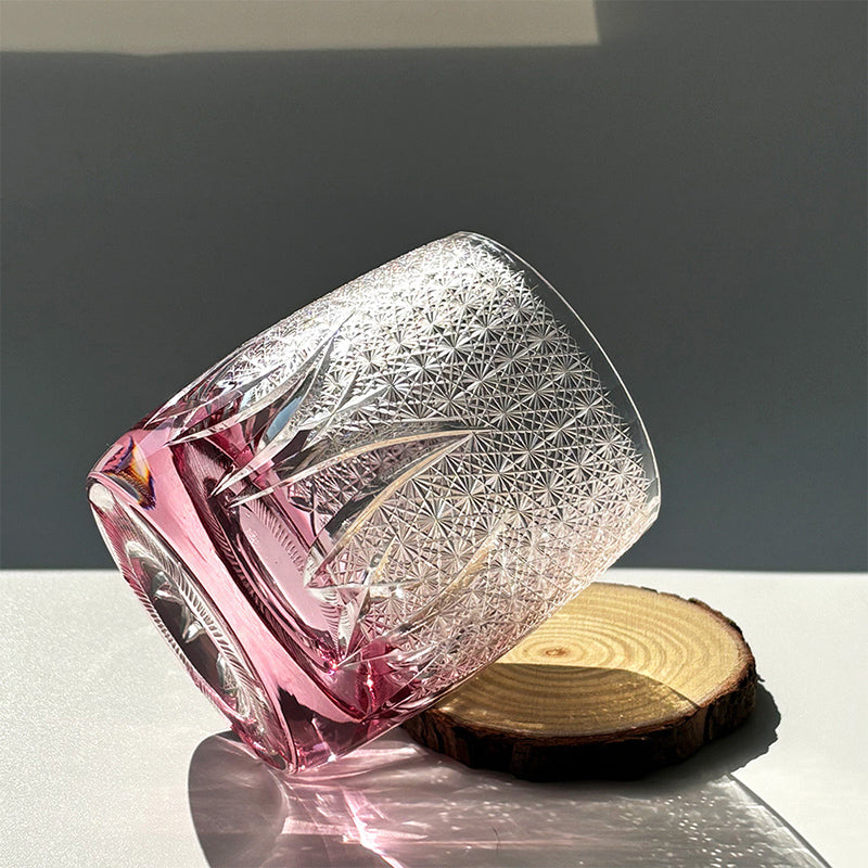 Edo Kiriko Handcrafted Pink Ember Whiskey Glass