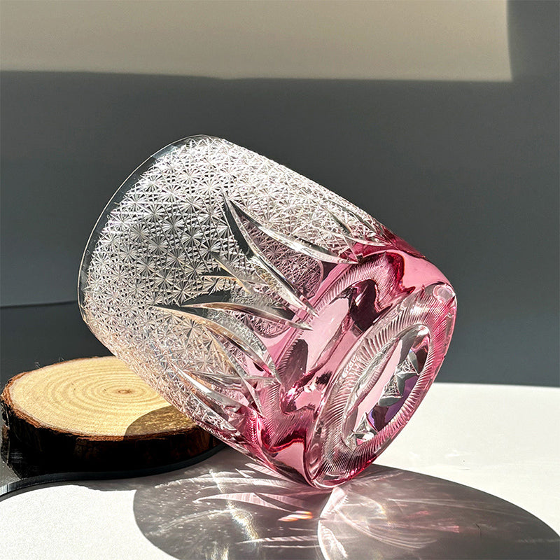 Edo Kiriko Handcrafted Pink Ember Whiskey Glass