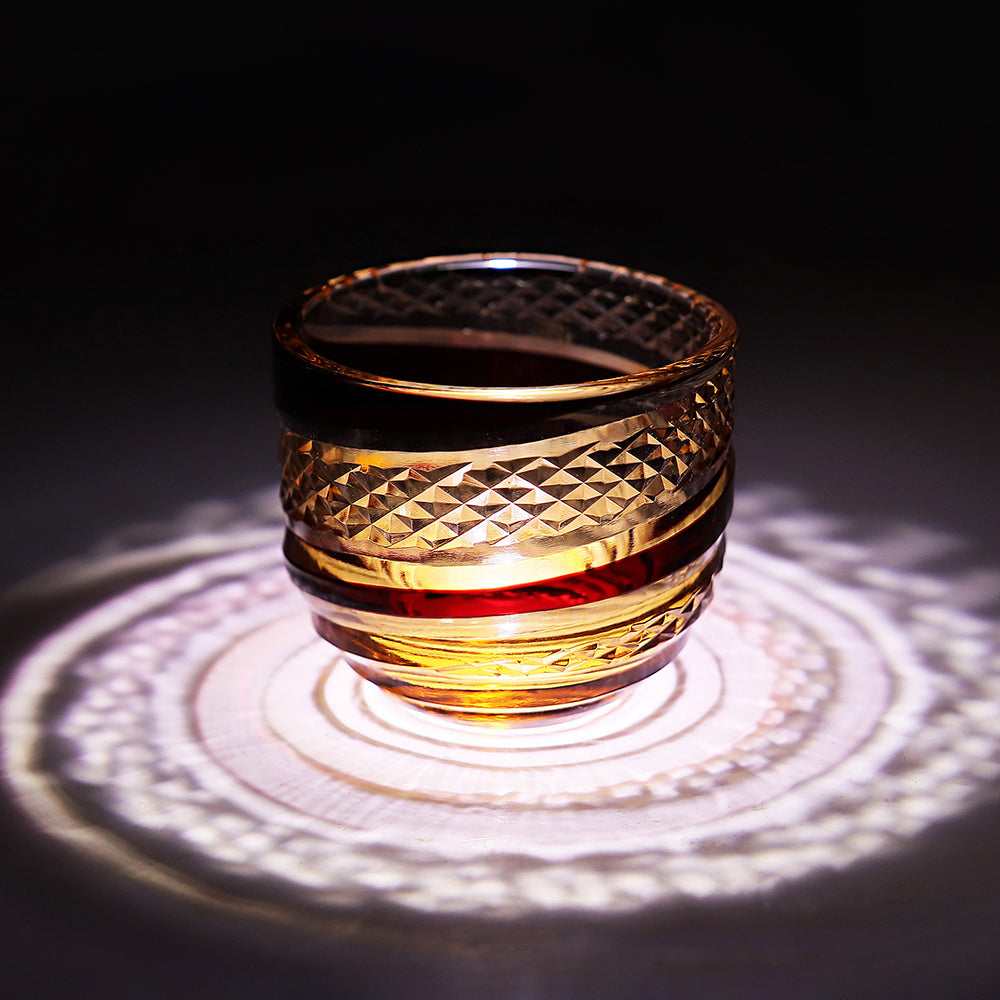 Edo Kiriko Handcrafted Red-Amber Crystal Sake Glass