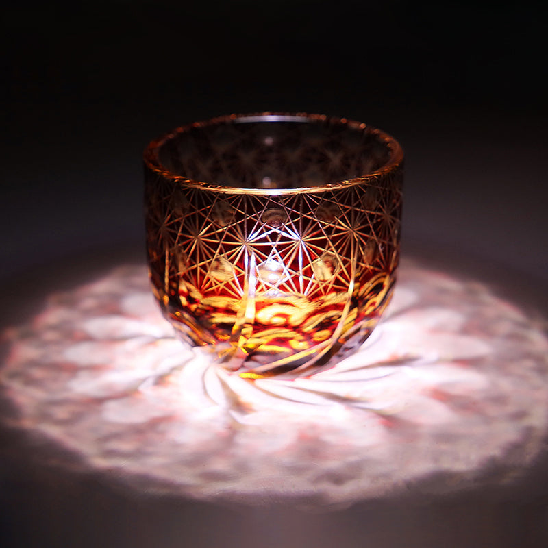 Edo Kiriko Handcrafted Red-Amber Crystal Sake Glass