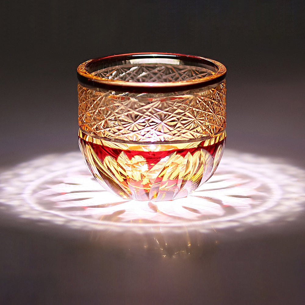 Edo Kiriko Handcrafted Red-Amber Crystal Sake Glass