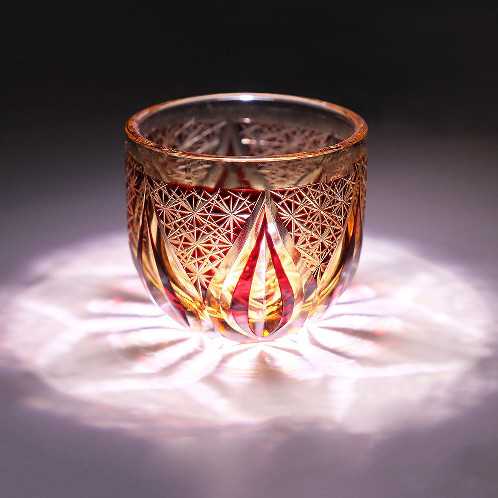 Edo Kiriko Handcrafted Red-Amber Crystal Sake Glass