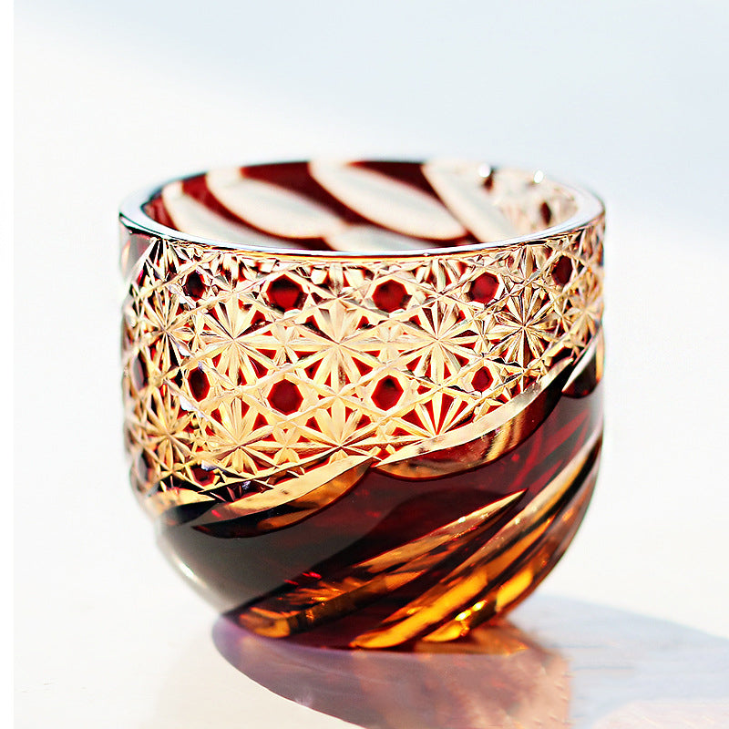 Edo Kiriko Handcrafted Red-Amber Crystal Sake Glass