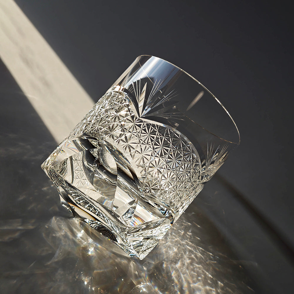 JR Edo Kiriko Handcrafted Takeha & Chrysanthemum Whiskey Glass