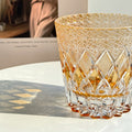 Edo Kiriko Handcrafted Yellow Fluorite Crystal Whiskey Glass