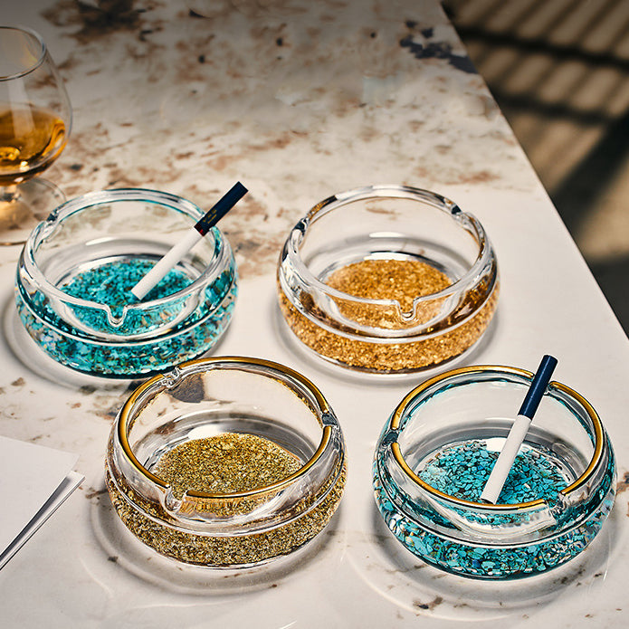 JR Encapsulated Turquoise Glass Ashtray