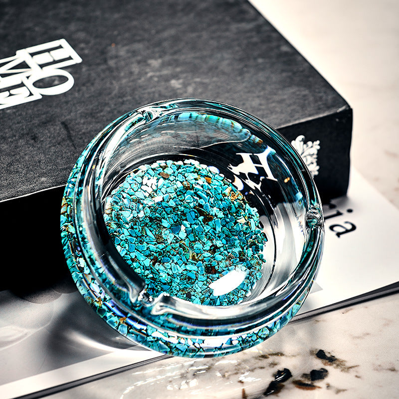 JR Encapsulated Turquoise Glass Ashtray