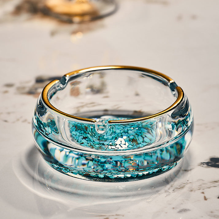 JR Encapsulated Turquoise Glass Ashtray