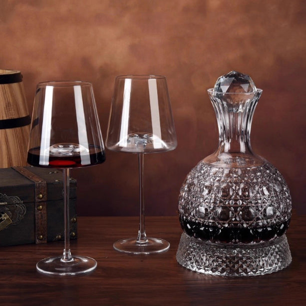 JR Gem-Cut Rotating Crystal Decanter with Engraved Crystal Stopper