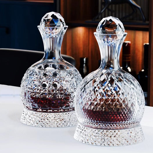 JR Gem-Cut Rotating Crystal Decanter with Engraved Crystal Stopper