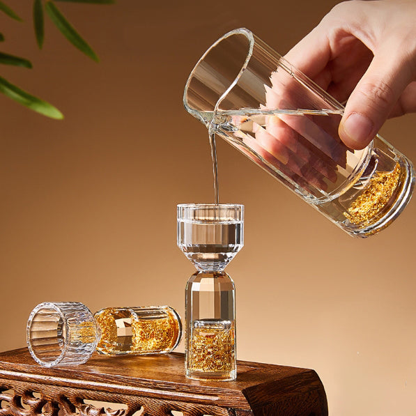 JR Gold Foil Crystal Liquor Glass & Decanter Set