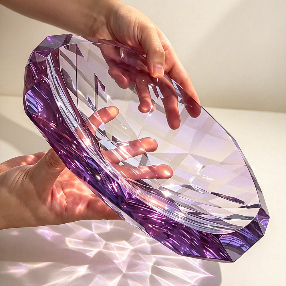 JR Hand-Cut Faceted K9 Crystal Serving Bowl – Violet