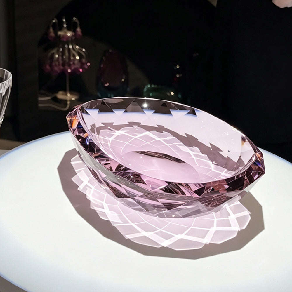 JR Hand-Cut K9 Crystal Oval Serving Bowl – Blush Pink