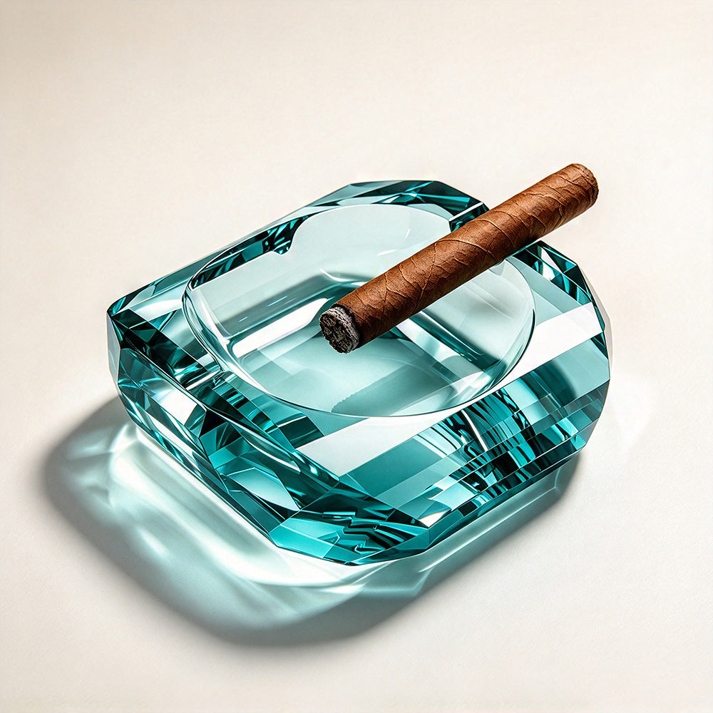 JR Hand-Cut Mint Aqua K9 Crystal Cigar Ashtray