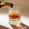 JR Handcrafted 360° Rotating Embossed Crystal Whiskey Tumbler Glass