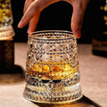 JR Handcrafted 360° Rotating Embossed Crystal Whiskey Tumbler Glass