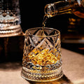 JR Handcrafted 360° Rotating Embossed Crystal Whiskey Tumbler Glass