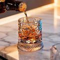 JR Handcrafted 360° Rotating Embossed Crystal Whiskey Tumbler Glass