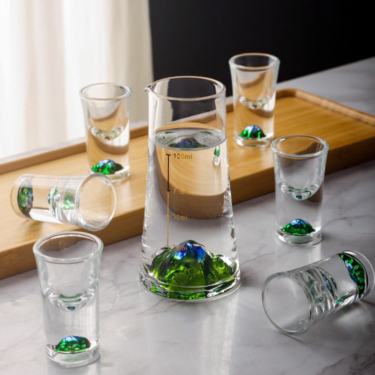 JR Handcrafted Crystal Landscape Shot Glass Set with Decanter Gift Set - Je t'aime Resolute