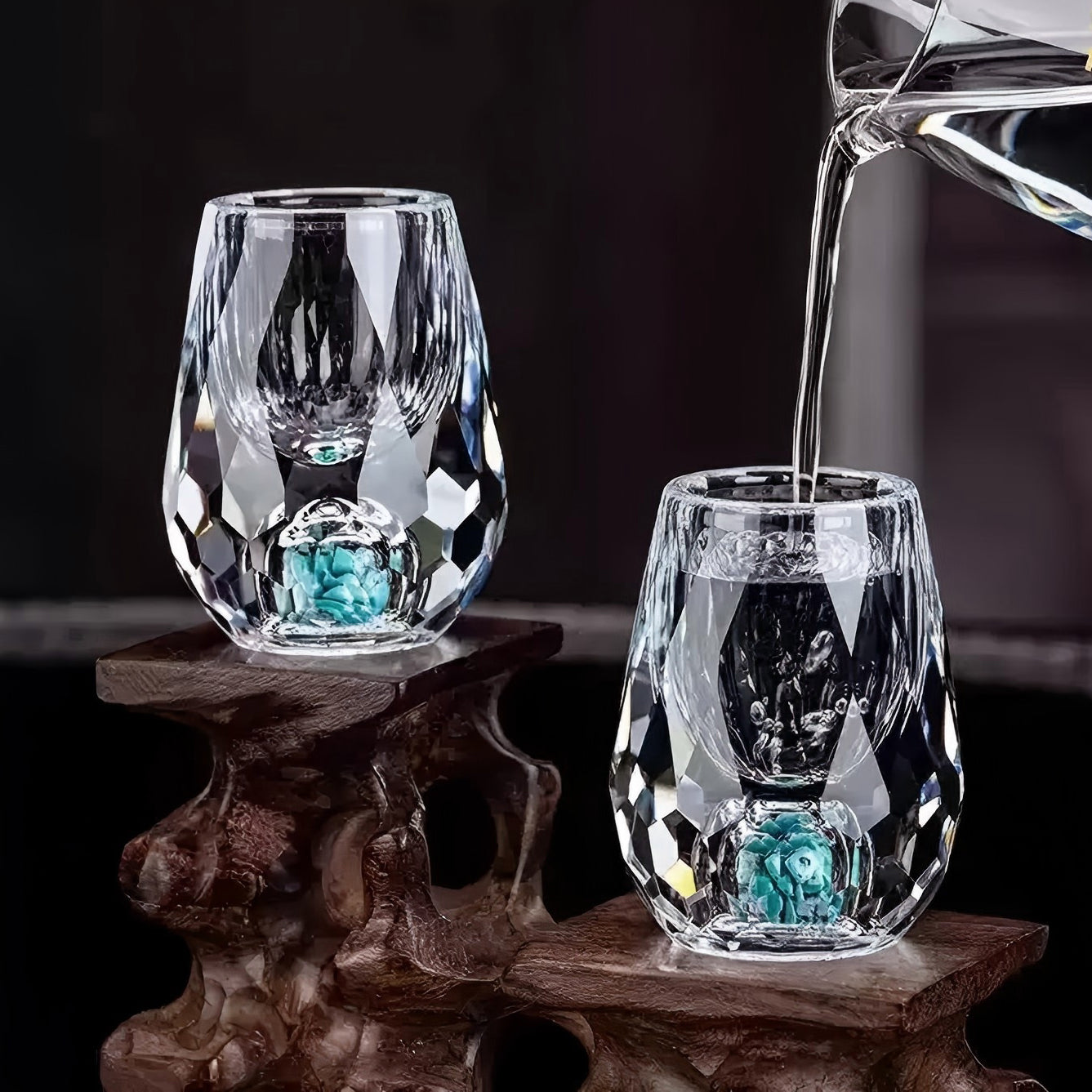 JR Handcrafted Turquoise Crystal Glass Shot Cup - Je t'aime Resolute