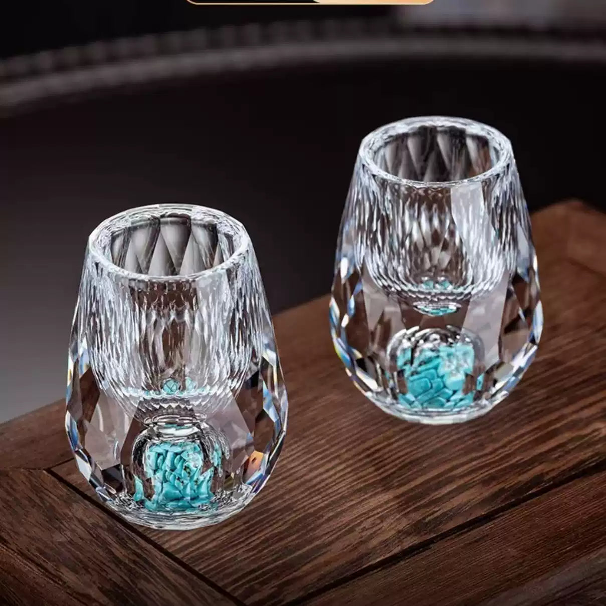 JR Handcrafted Turquoise Crystal Glass Shot Cup - Je t'aime Resolute