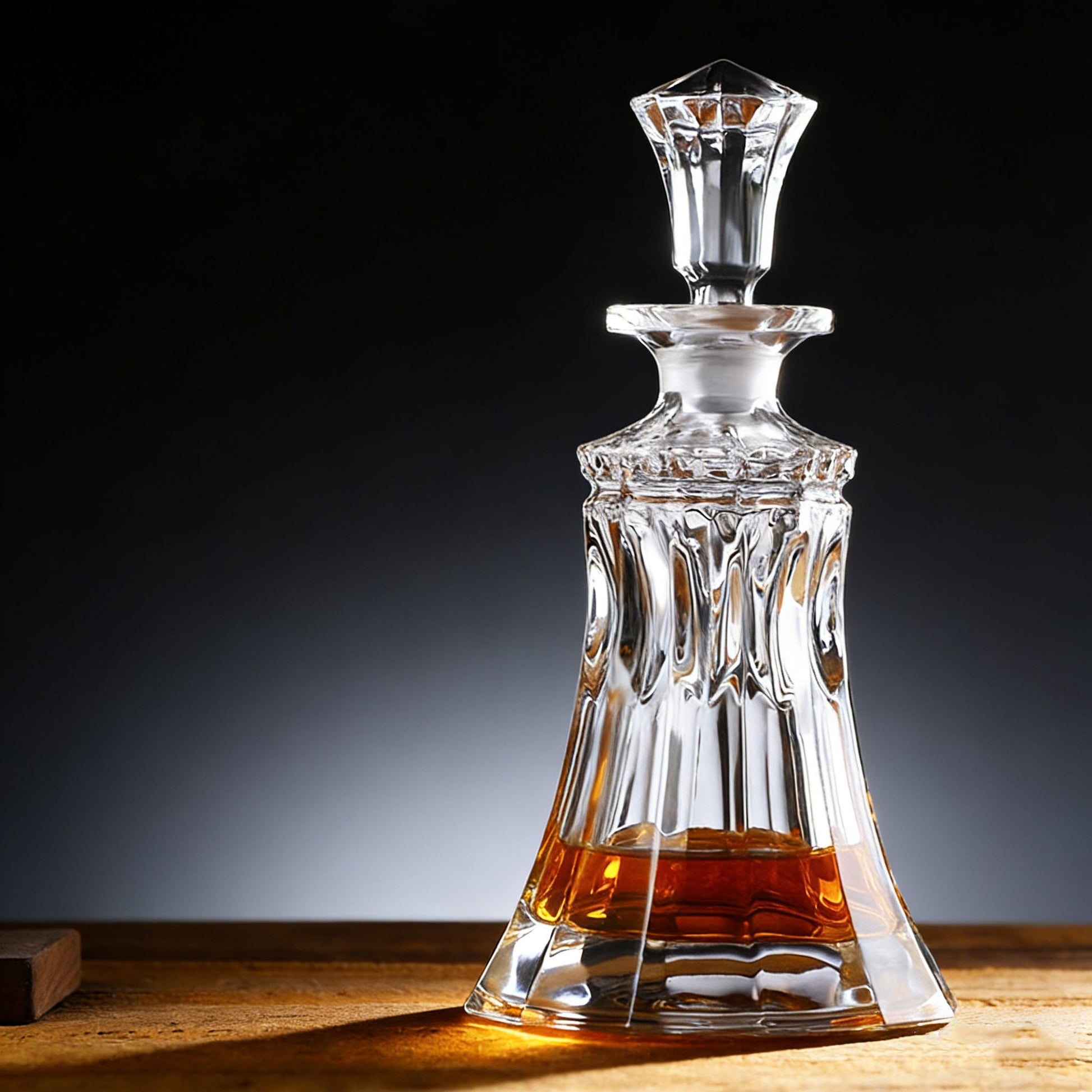 Crystal whiskey decanter with a dark background