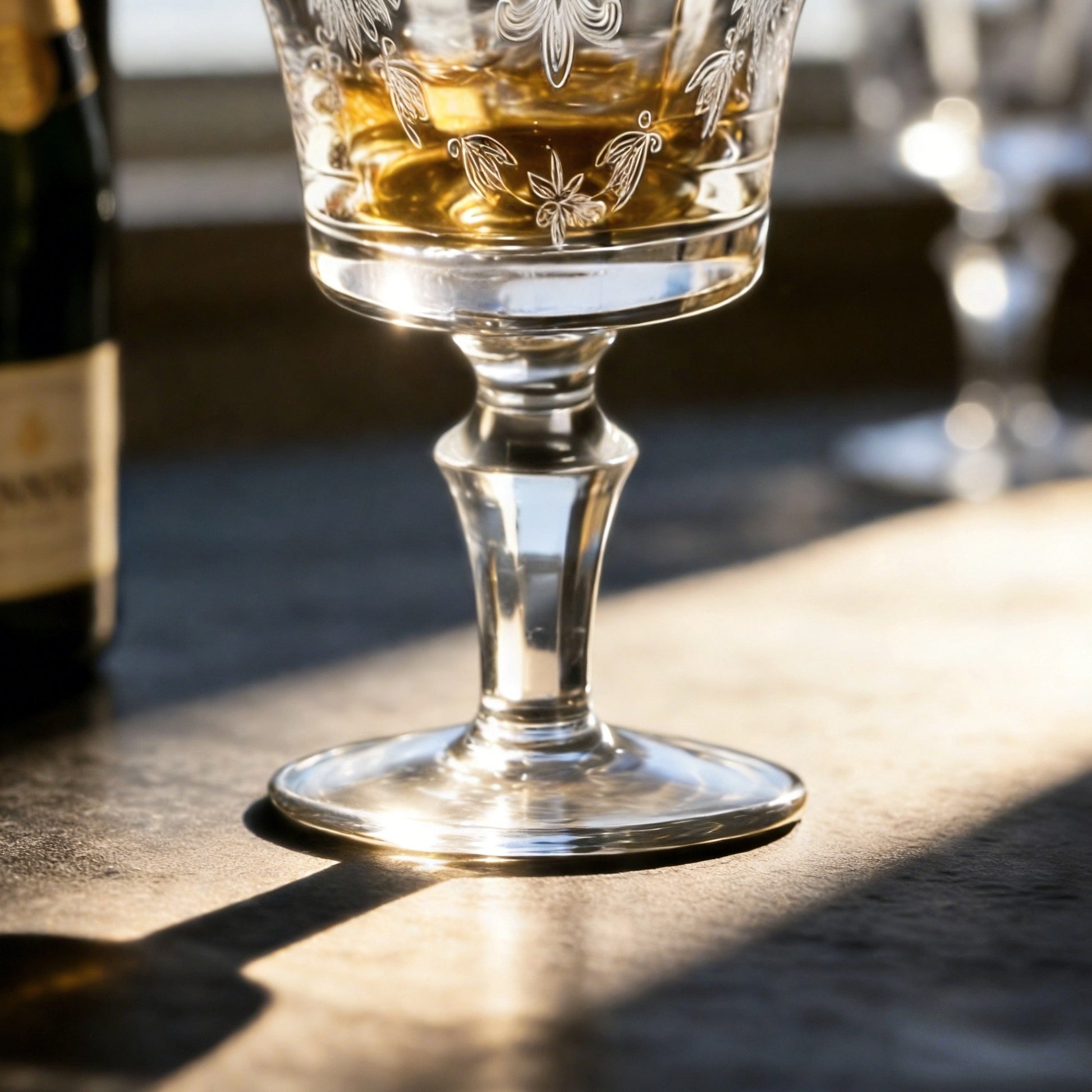 JR Vintage Etched Crystal Wine Glass - Hand-Engraved Stemware