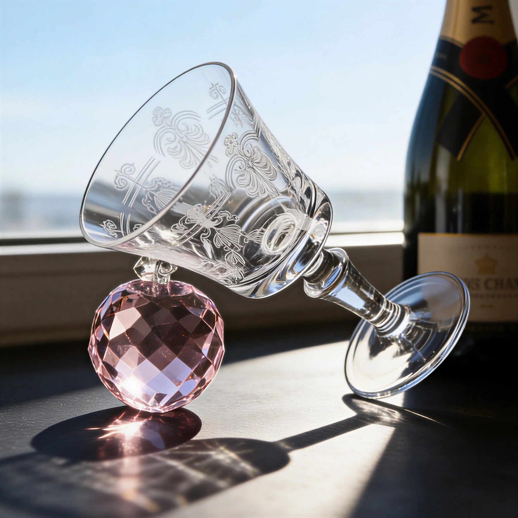 JR Vintage Etched Crystal Wine Glass - Hand-Engraved Stemware