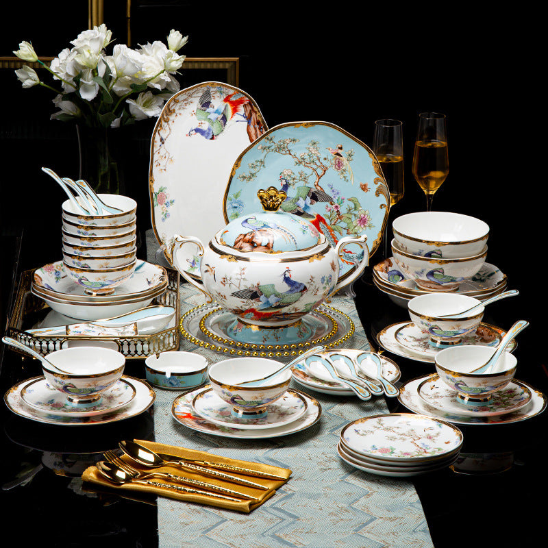 INGRI Blue Phoenix - Handcrafted Bone China Dinnerware Set - Je t'aime Resolute