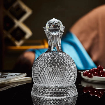 JR Gem-Cut Rotating Crystal Decanter with Engraved Crystal Stopper