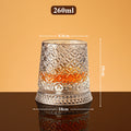 JR Handcrafted 360° Rotating Embossed Crystal Whiskey Tumbler Glass - Je t'aime Resolute