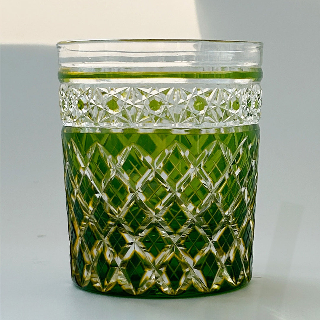 Edo Kiriko Crystal Glass with Green Two-Tone Mesh Pattern - Je t'aime Resolute