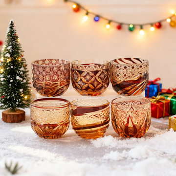 Edo Kiriko Handcrafted Red-Amber Crystal Sake Glass - Je t'aime Resolute